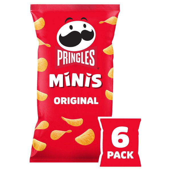 Pringles Minis Original Crisps, 6 x 20g, front of pack, available at crisps.biz