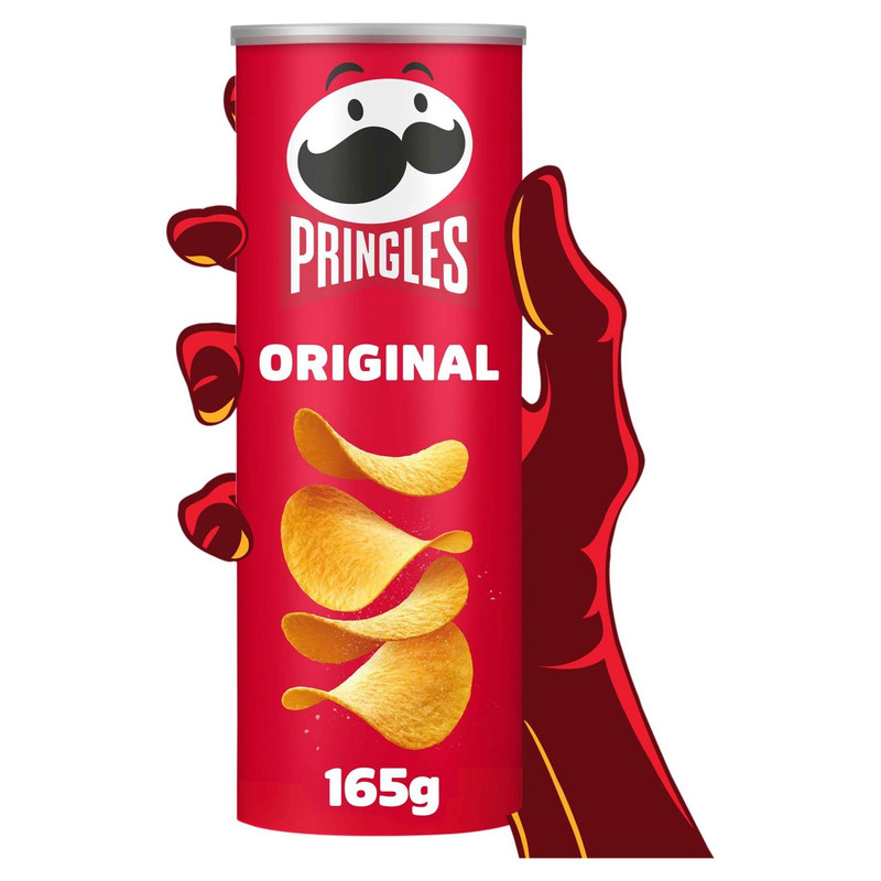 Pringles Original Crisps, 165g, front of pack, available at crisps.biz