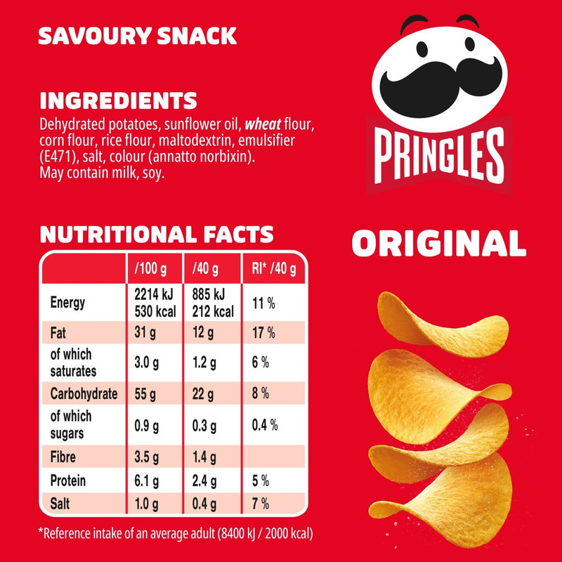Pringles Original Crisps, 40g, pack shot 4, available at crisps.biz