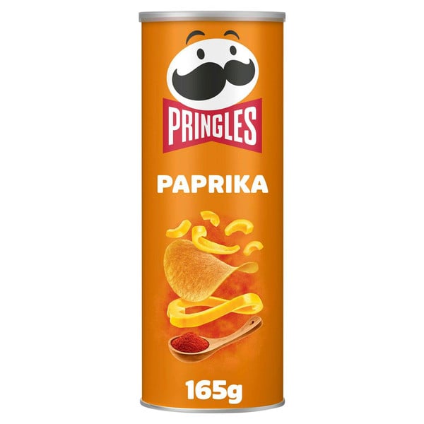 Pringles Paprika Crisps, 165g, front of pack, available at crisps.biz
