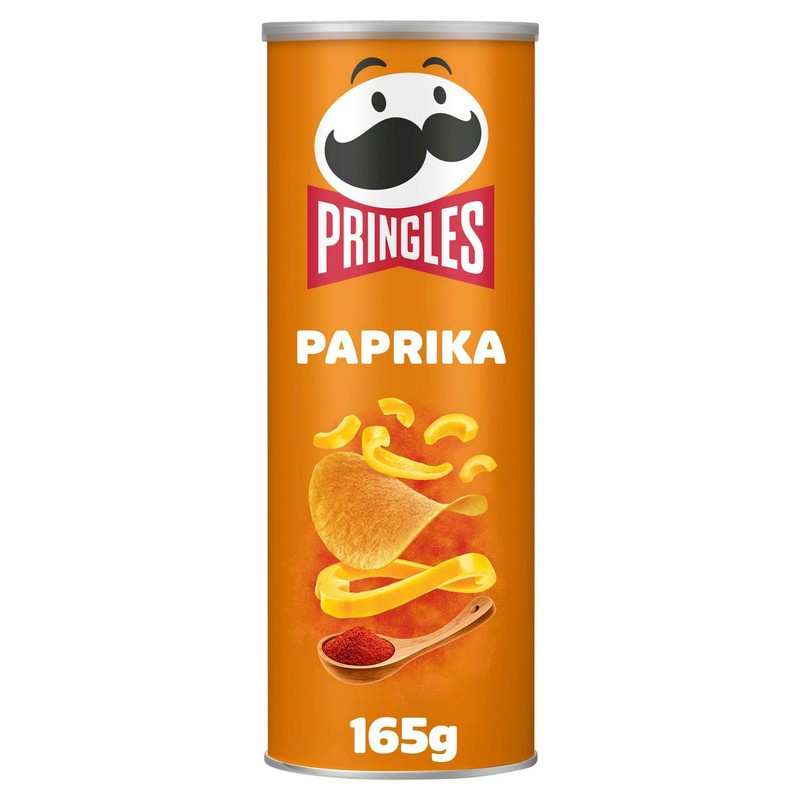 Pringles Paprika Crisps, 165g, front of pack, available at crisps.biz