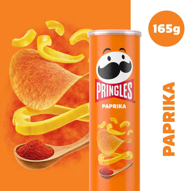 Pringles Paprika Crisps, 165g, pack shot 2, available at crisps.biz