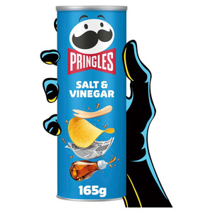 Pringles Salt and Vinegar Crisps, 165g, front of pack, available at crisps.biz