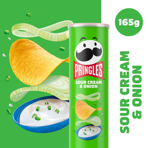 Pringles Sour Cream and Onion Crisps, 165g, pack shot 2, available at crisps.biz