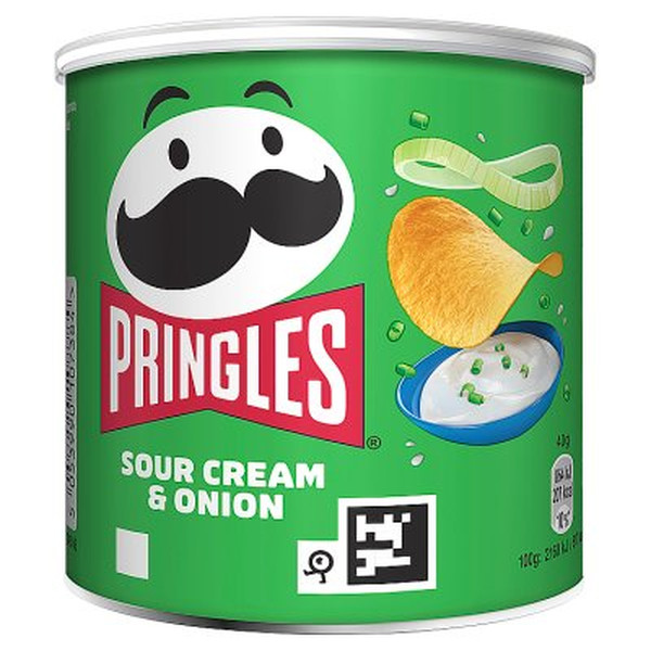 Pringles Sour Cream and Onion Crisps, 40g, front of pack, available at crisps.biz