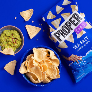 Proper Sea Salt Lentil Chips, 85g, pack shot 2, available at crisps.biz