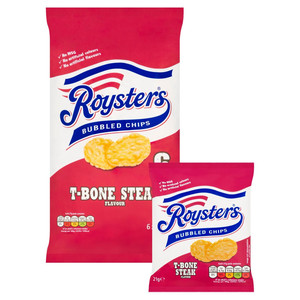 Roysters T-Bone Steak Bubbled Chips, 6 x 21g, pack shot 2, available at crisps.biz