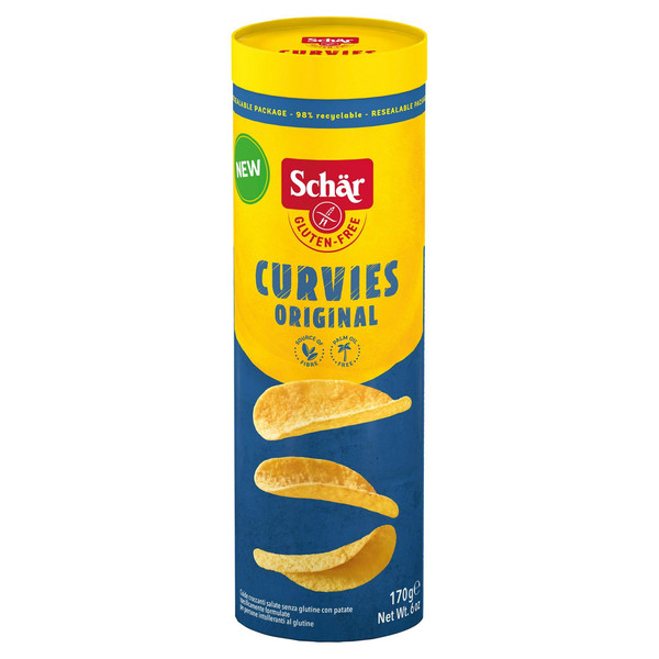 Schär Gluten Free Original Curvies, 170g, front of pack, available at crisps.biz