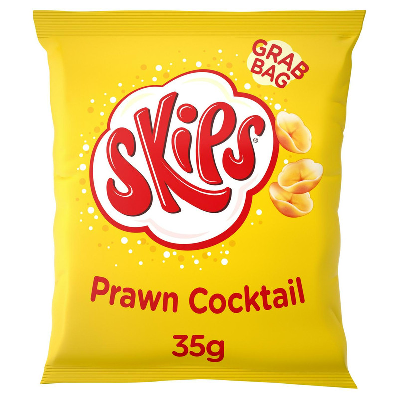 Skips Prawn Cocktail Snacks, 35g, front of pack, available at crisps.biz