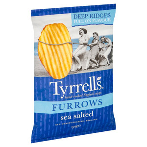 Tyrrells Furrows Sea Salted Crisps, 150g, pack shot 2, available at crisps.biz