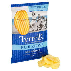 Tyrrells Furrows Sea Salted Crisps, 150g, pack shot 4, available at crisps.biz