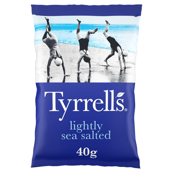 Tyrrells Lightly Sea Salted Crisps, 40g, front of pack, available at crisps.biz