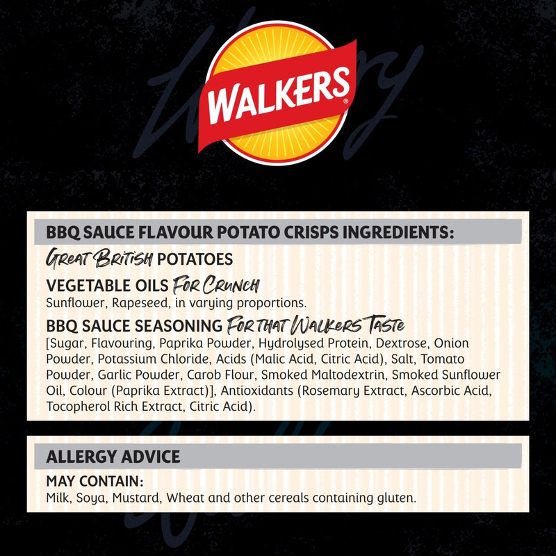Walkers BBQ Sauce Crisps, 6 x 25g, pack shot 5, available at crisps.biz