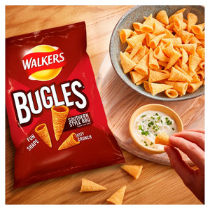 Walkers Bugles Southern Style BBQ Snacks, 110g, pack shot 3, available at crisps.biz