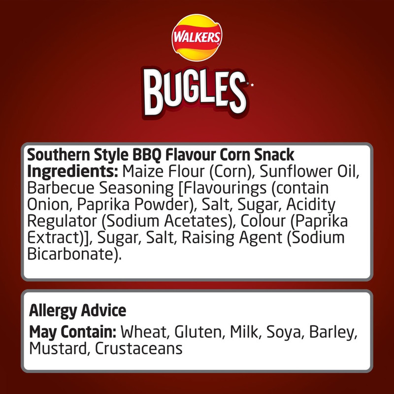 Walkers Bugles Southern Style BBQ Snacks, 110g, pack shot 5, available at crisps.biz