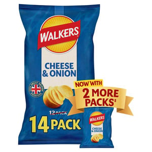 Walkers Cheese and Onion Crisps, 14 x 25g, front of pack, available at crisps.biz