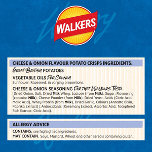 Walkers Cheese and Onion Crisps, 6 x 25g, pack shot 4, available at crisps.biz