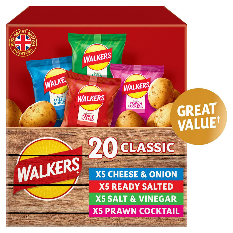 Walkers Classic Variety Crisps, 20 x 25g, front of pack, available at crisps.biz