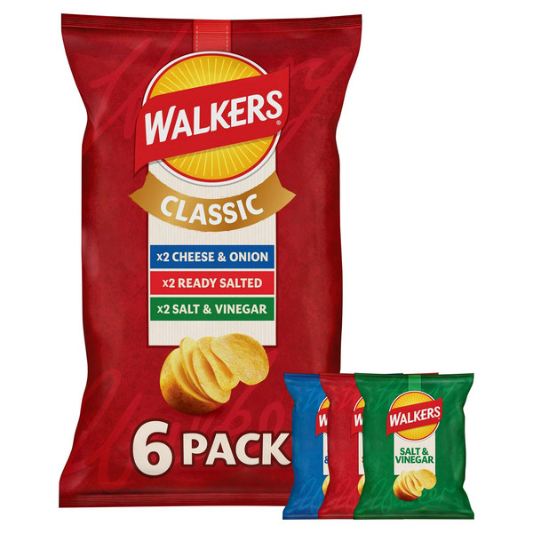Walkers Classic Variety Crisps, 6 x 25g, front of pack, available at crisps.biz