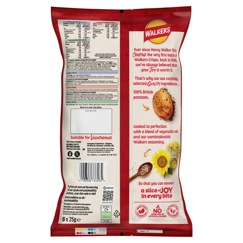Walkers Classic Variety Crisps, 6 x 25g, pack shot 2, available at crisps.biz