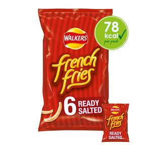 Walkers French Fries Ready Salted Snacks, 6 x 18g, front of pack, available at crisps.biz