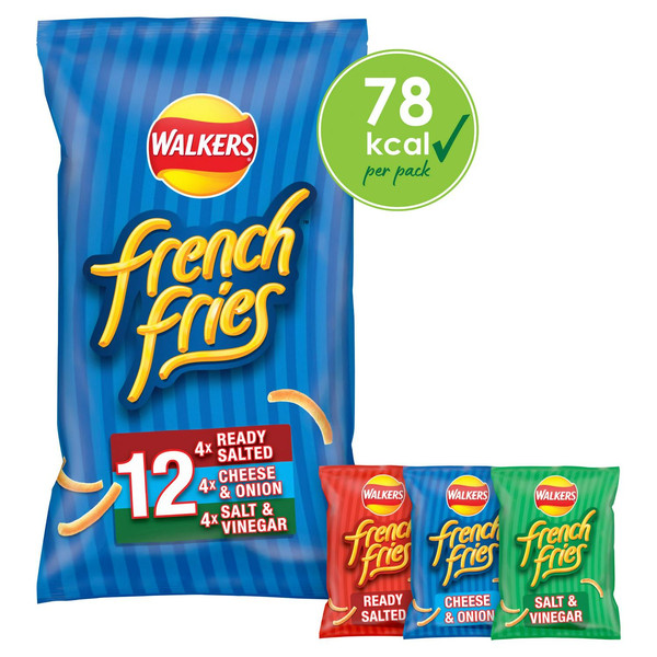 Walkers French Fries Variety Snacks, 12 x 18g, front of pack, available at crisps.biz