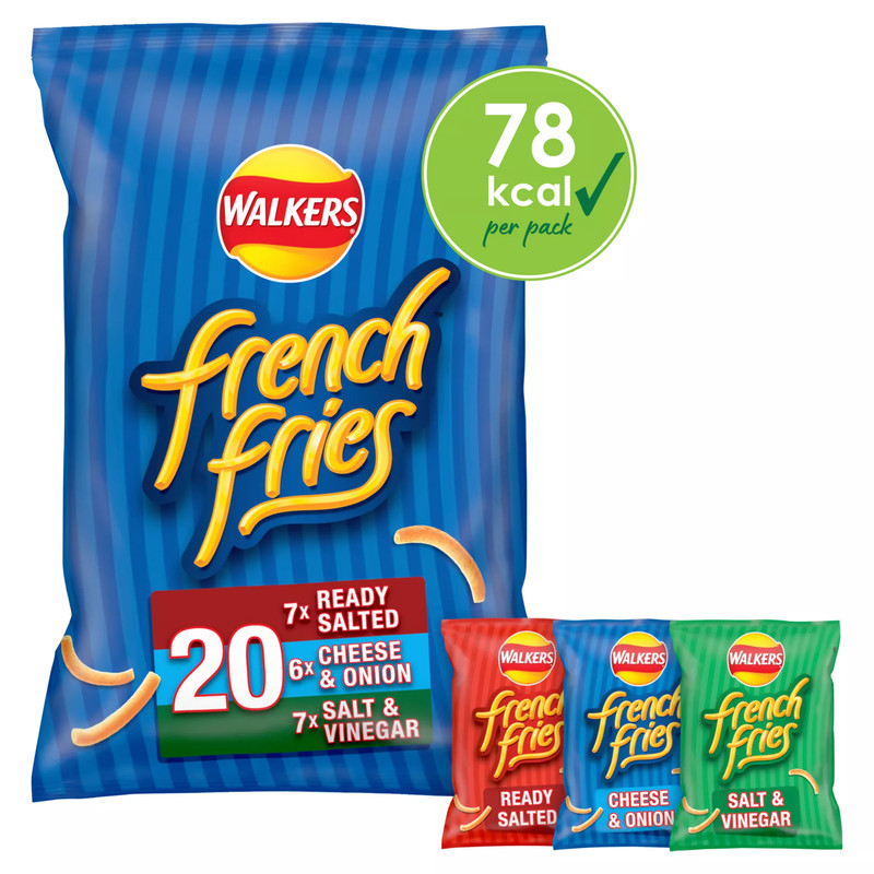 Walkers French Fries Variety Snacks, 20 x 18g, front of pack, available at crisps.biz