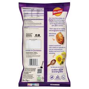 Walkers Lea and Perrins Worcester Sauce Crisps, 6 x 25g, pack shot 2, available at crisps.biz