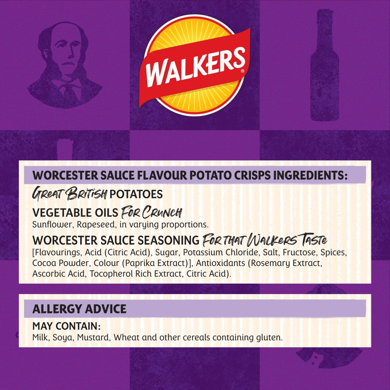 Walkers Lea and Perrins Worcester Sauce Crisps, 6 x 25g, pack shot 4, available at crisps.biz