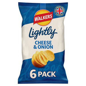 Walkers Lightly Cheese and Onion Crisps, 6 x 25g, pack shot 2, available at crisps.biz