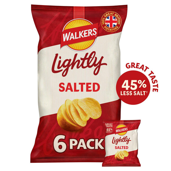 Walkers Lightly Salted Crisps, 6 x 25g, front of pack, available at crisps.biz