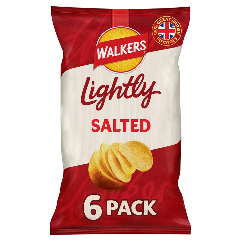Walkers Lightly Salted Crisps, 6 x 25g, pack shot 2, available at crisps.biz