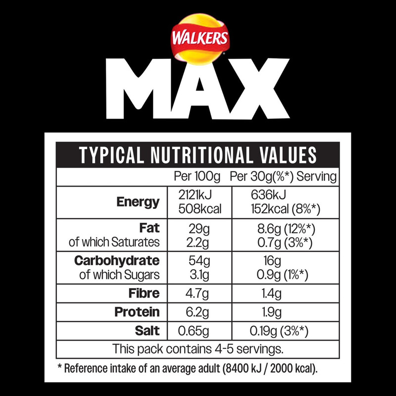 Walkers Max Punchy Paprika Crisps, 140g, pack shot 3, available at crisps.biz