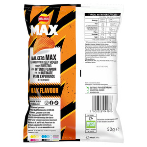 Walkers Max Punchy Paprika Crisps, 50g, pack shot 2, available at crisps.biz