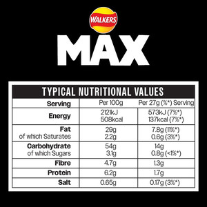 Walkers Max Punchy Paprika Crisps, 6 x 27g, pack shot 3, available at crisps.biz
