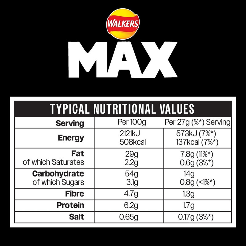 Walkers Max Punchy Paprika Crisps, 6 x 27g, pack shot 3, available at crisps.biz