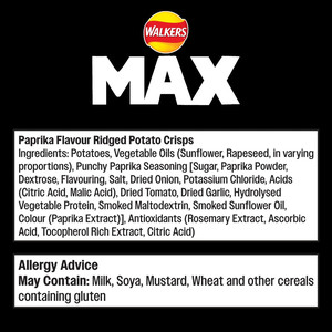 Walkers Max Punchy Paprika Crisps, 6 x 27g, pack shot 4, available at crisps.biz