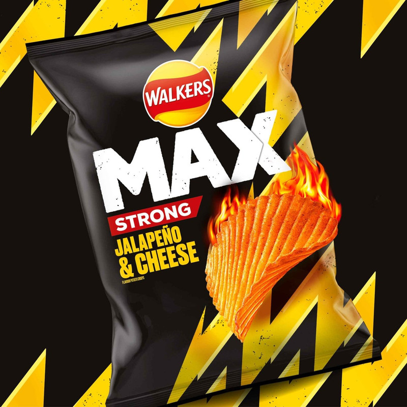 Walkers Max Strong Jalapeño and Cheese Crisps, 140g, pack shot 2, available at crisps.biz