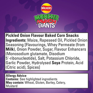 Walkers Monster Munch Giants Pickled Onion Snacks, 85g, pack shot 3, available at crisps.biz