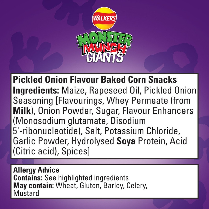 Walkers Monster Munch Giants Pickled Onion Snacks, 85g, pack shot 3, available at crisps.biz