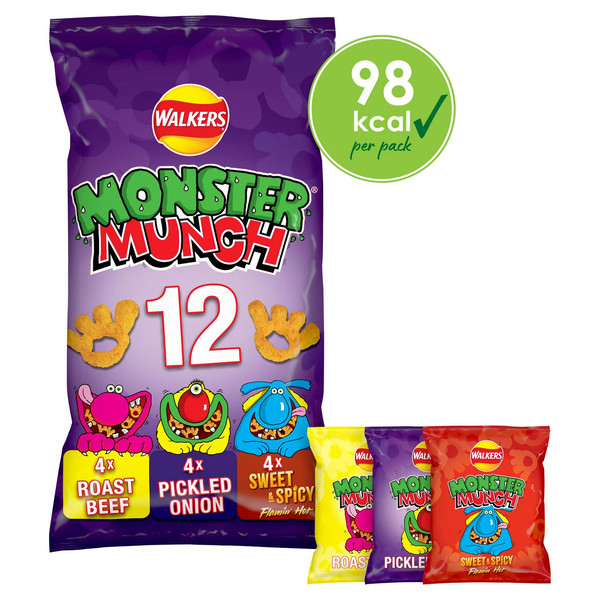 Walkers Monster Munch Variety Snacks, 12 x 20g, front of pack, available at crisps.biz