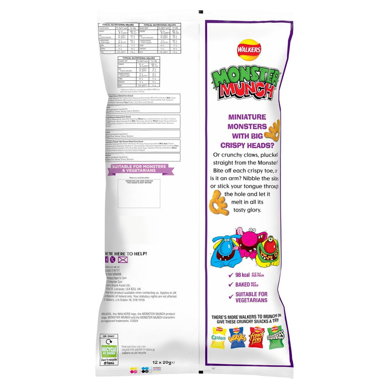 Walkers Monster Munch Variety Snacks, 12 x 20g, pack shot 2, available at crisps.biz