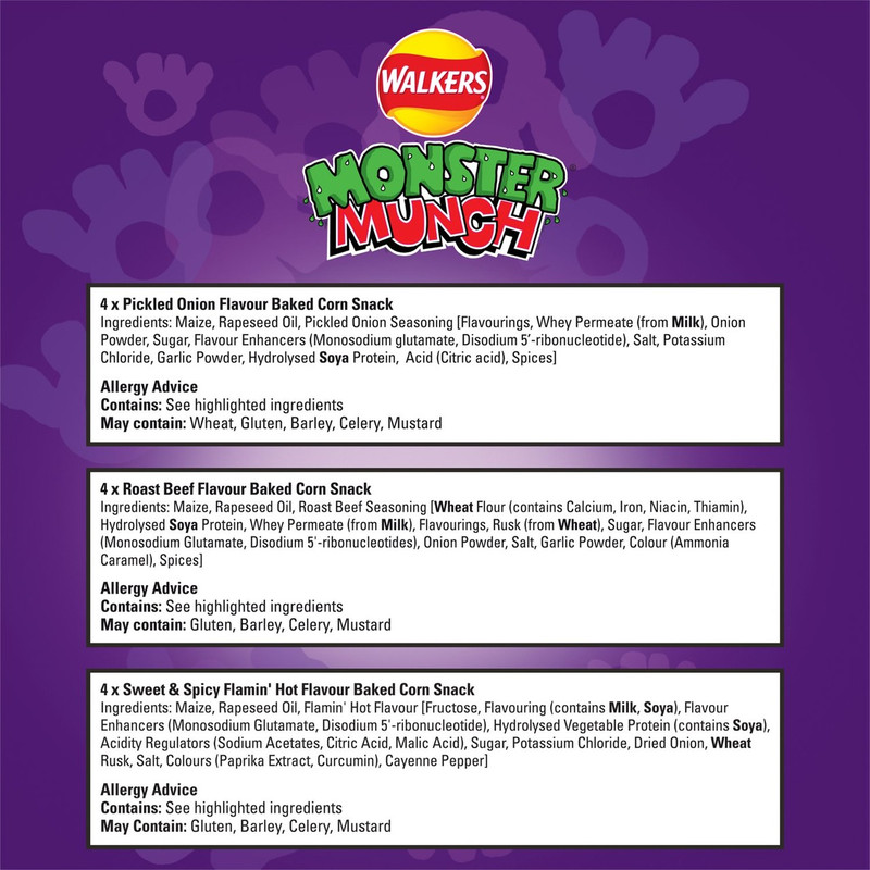 Walkers Monster Munch Variety Snacks, 12 x 20g, pack shot 4, available at crisps.biz