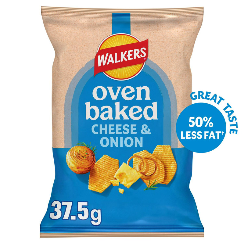 Walkers Oven Baked Cheese and Onion Crisps, 37.5g, front of pack, available at crisps.biz