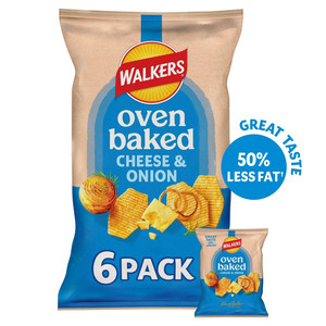 Walkers Oven Baked Cheese and Onion Crisps, 6 x 22g, front of pack, available at crisps.biz