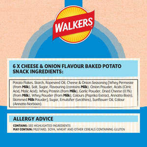Walkers Oven Baked Cheese and Onion Crisps, 6 x 22g, pack shot 3, available at crisps.biz