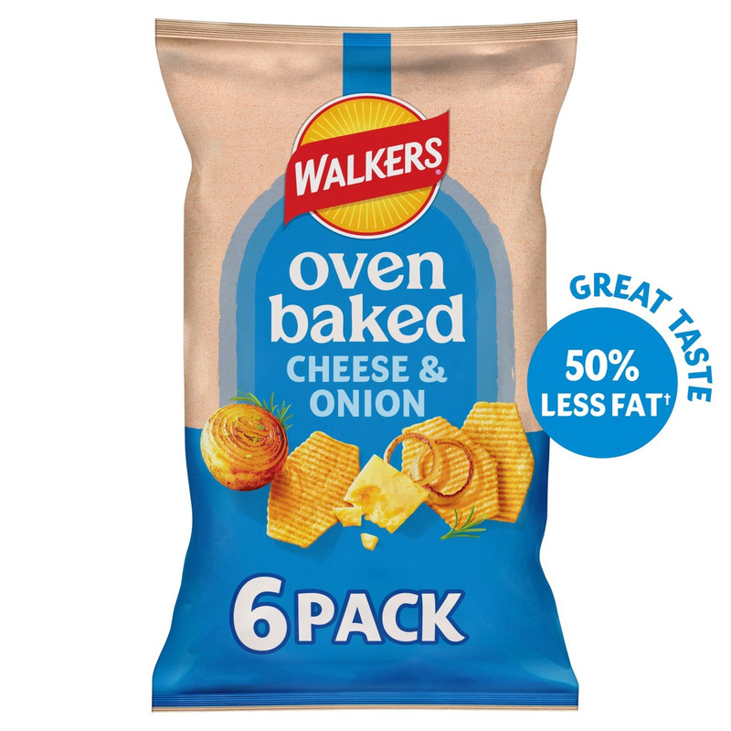 Walkers Oven Baked Cheese and Onion Crisps, 6 x 22g, pack shot 5, available at crisps.biz