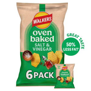 Walkers Oven Baked Salt and Vinegar Crisps, 6 x 22g, front of pack, available at crisps.biz
