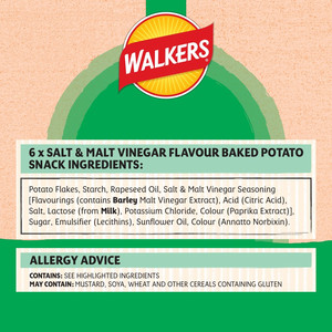 Walkers Oven Baked Salt and Vinegar Crisps, 6 x 22g, pack shot 3, available at crisps.biz