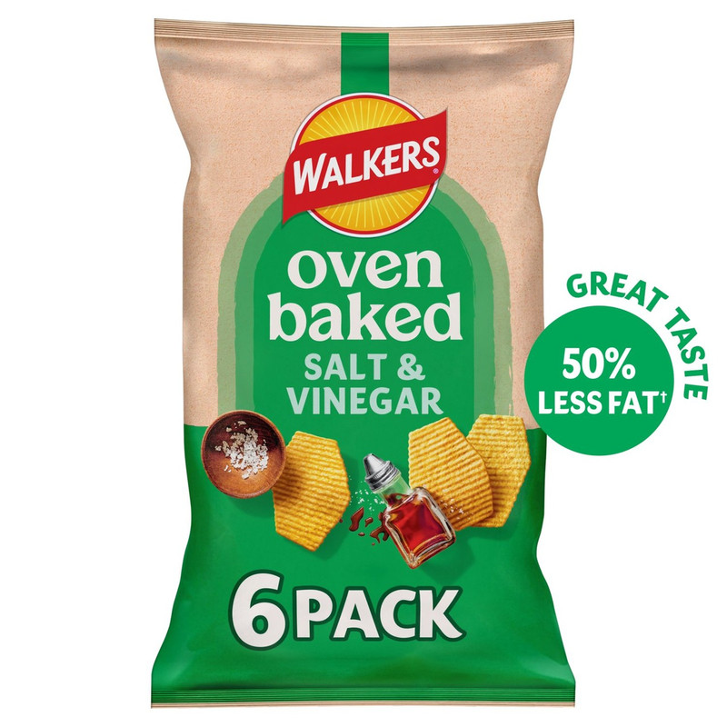 Walkers Oven Baked Salt and Vinegar Crisps, 6 x 22g, pack shot 5, available at crisps.biz